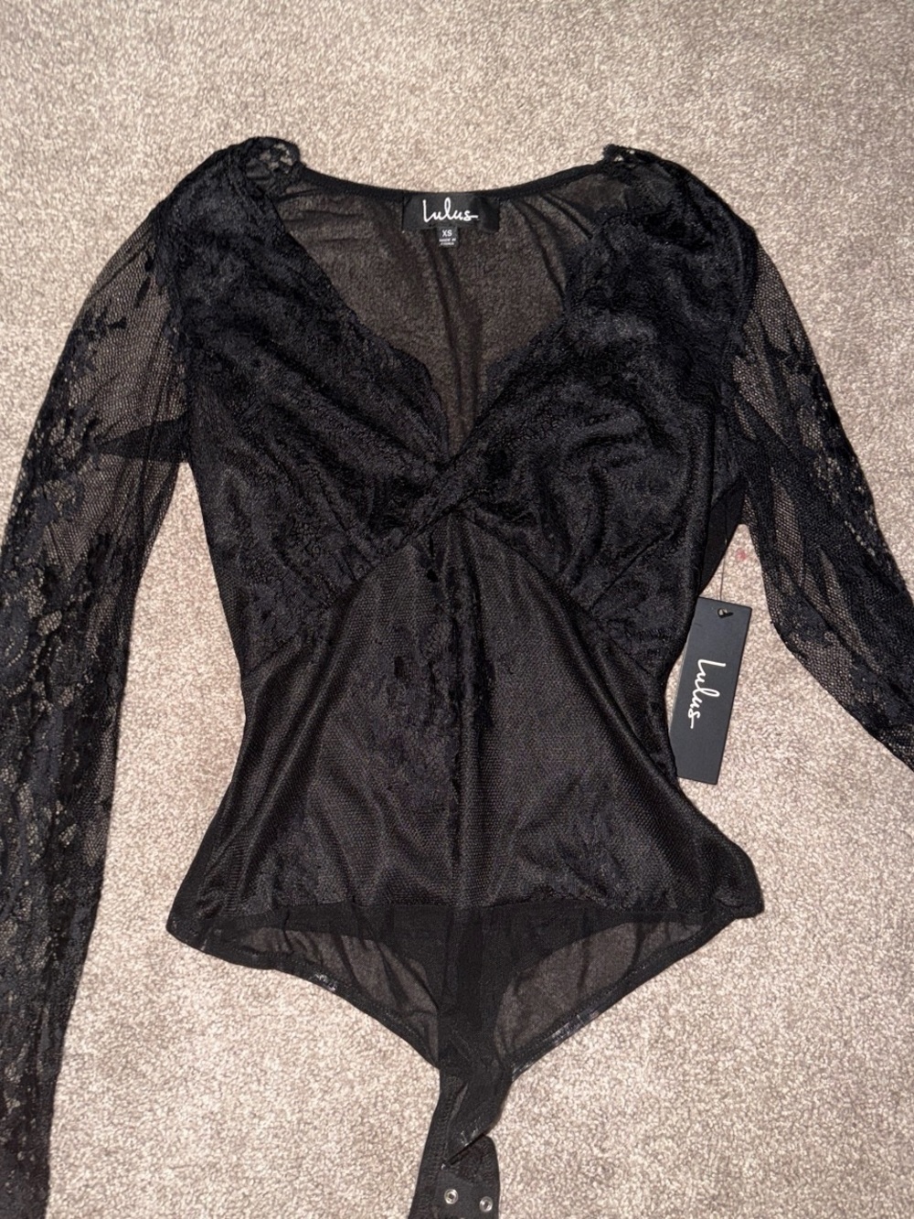 Lulu's Black Lace Long-Sleeve Lace Bodysuit